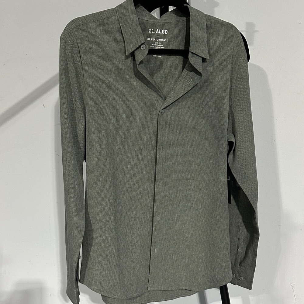 01.ALGO Gray Casual Button-Down Performance Shirt